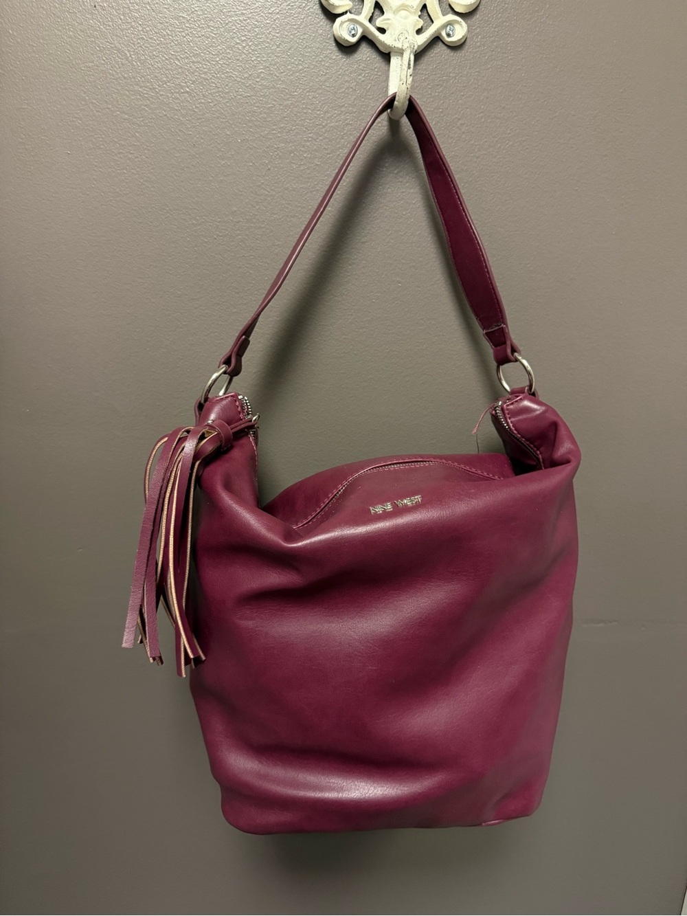 Nine West Plum Shoulder Hobo Bag with Tassel